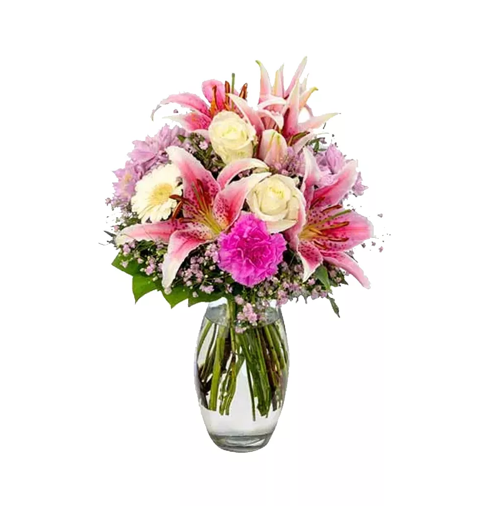 Mixed Flower Delight in Vase with Ferrero Raffaello Bar